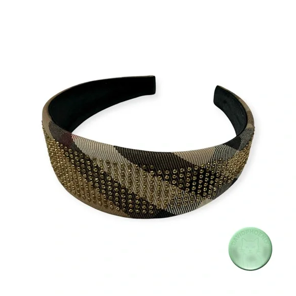 Burberry Women’s Headband – Classic Check with Gold Studs - Picture 3 of 7